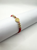 Pulsera Tejida Roja con Dije San Benito y Balines 3mm