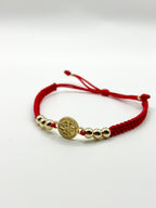 Pulsera Tejida Roja con Dije San Benito y Balines 3mm