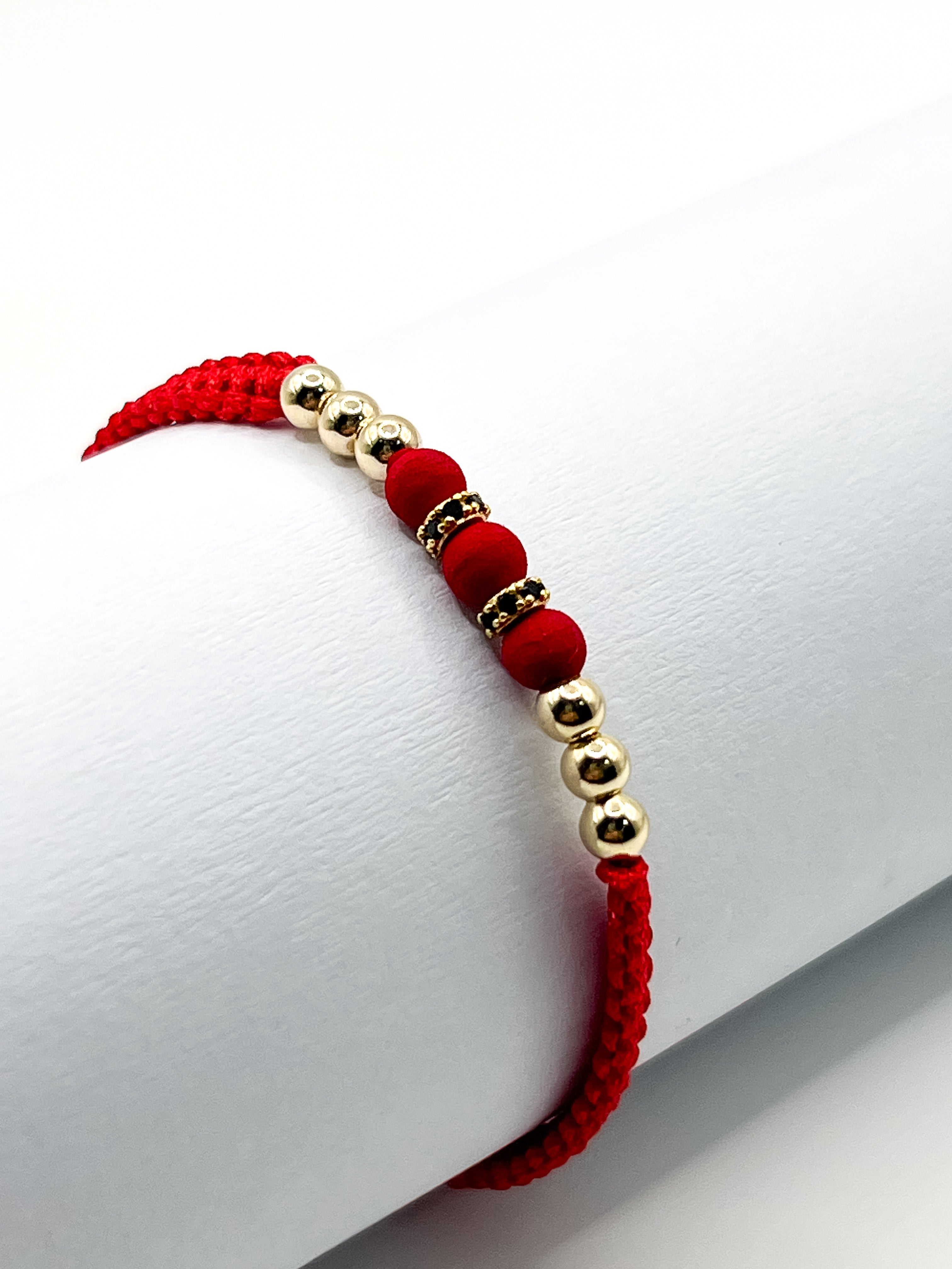 Pulsera Tejida Roja con Balines 3mm
