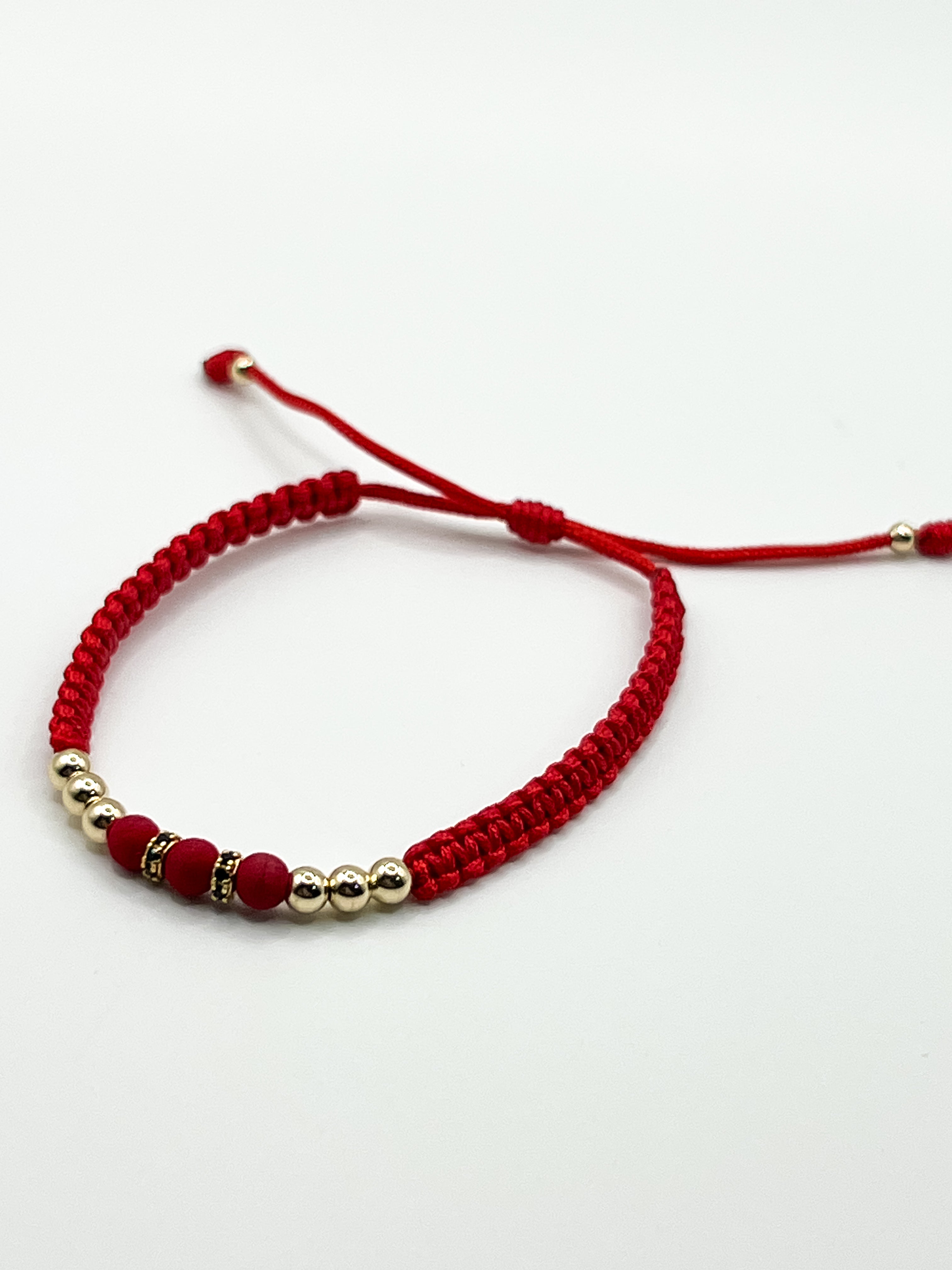Pulsera Tejida Roja con Balines 3mm