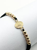 Pulsera Tejida Negra con Dije Virgen y Balines 3mm